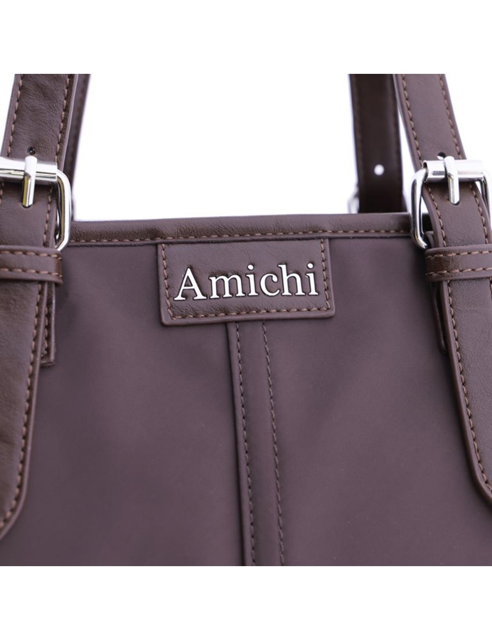 BOLSO SHOPPER CON HEBILLAS PLATEADAS MARRÓN