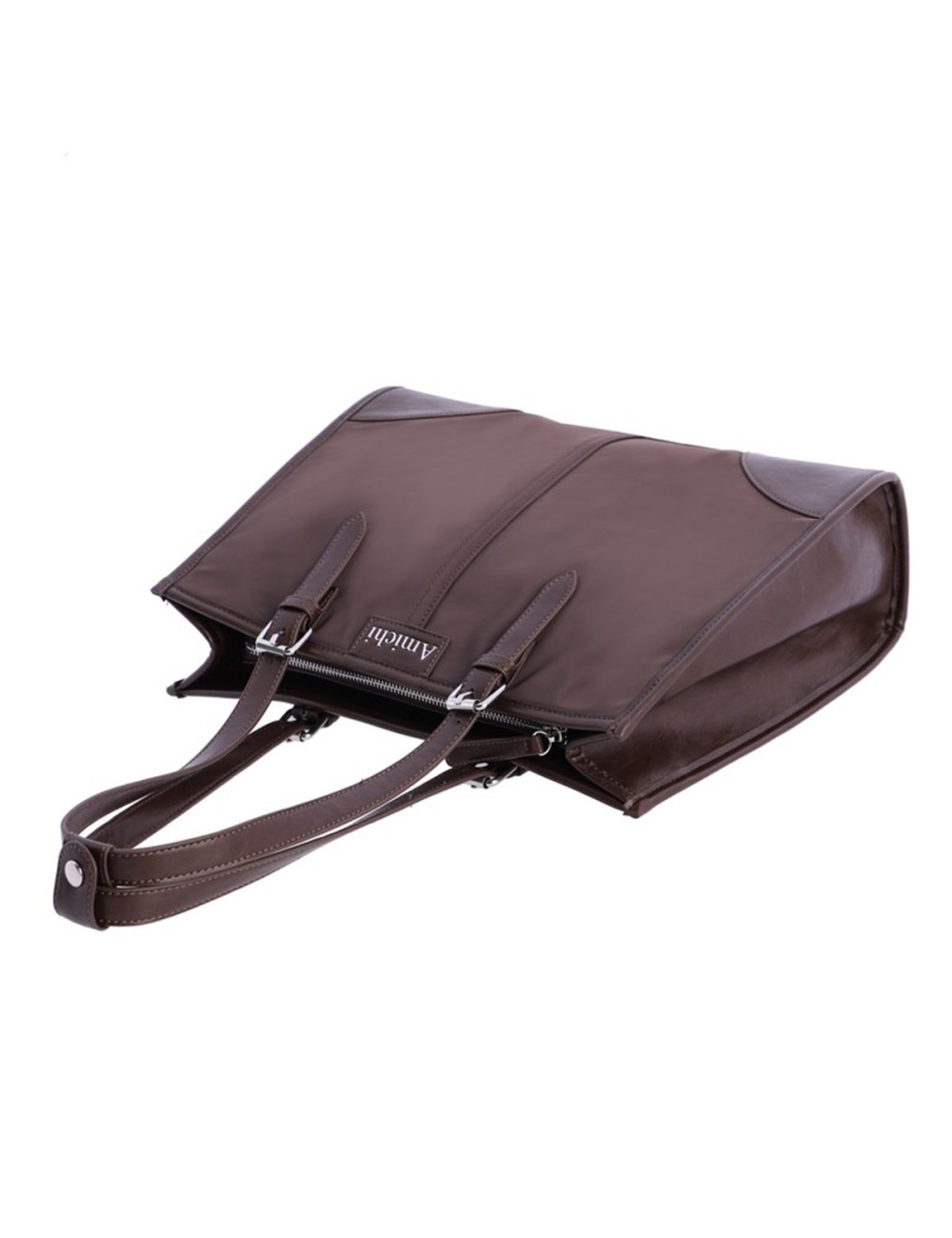 BOLSO SHOPPER CON HEBILLAS PLATEADAS MARRÓN