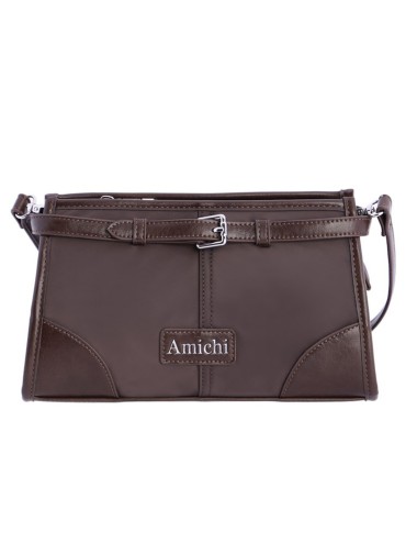 BOLSO BANDOLERA CON HEBILLA PLATEADA MARRÓN