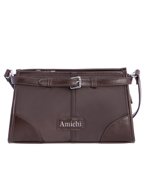 BOLSO BANDOLERA CON HEBILLA PLATEADA MARRÓN