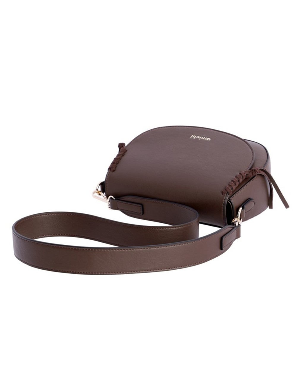 BOLSO BANDOLERA OVALADO CON DETALLES DE CORDÓN TRENZADO Y FLECOS MARRÓN