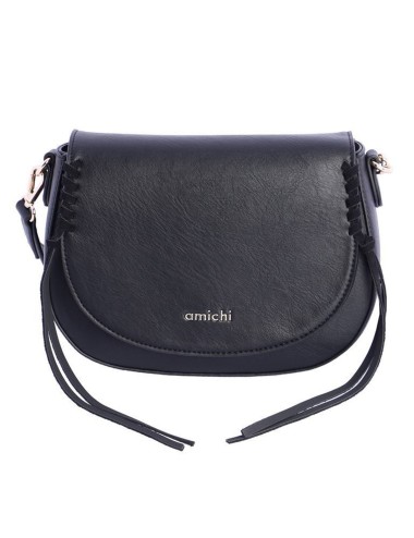 BOLSO BANDOLERA OVALADO CON DETALLES DE CORDÓN TRENZADO Y FLECOS NEGRO
