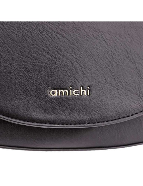 BOLSO BANDOLERA OVALADO CON DETALLES DE CORDÓN TRENZADO Y FLECOS NEGRO