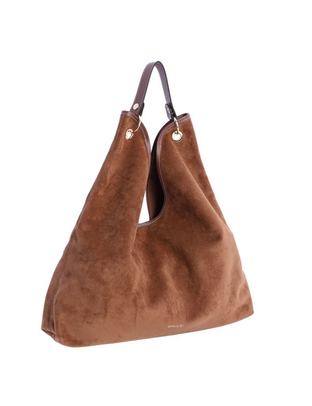 BOLSO HOMBRO ANTE CON ASA DE PIEL MARRÓN