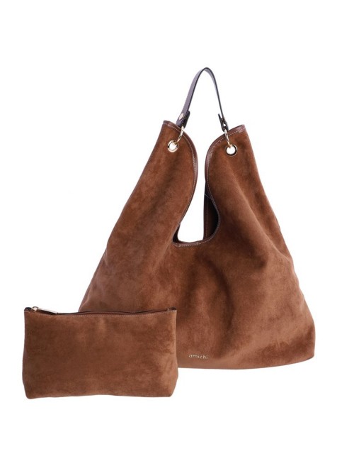 BOLSO HOMBRO ANTE CON ASA DE PIEL MARRÓN