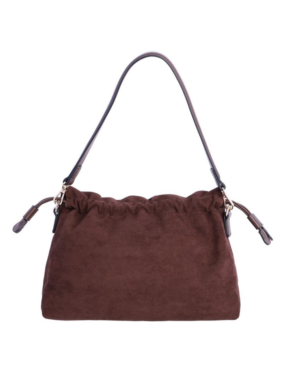 BOLSO HOMBRO CON SOLAPA FRUNCIDA ANTE MARRÓN