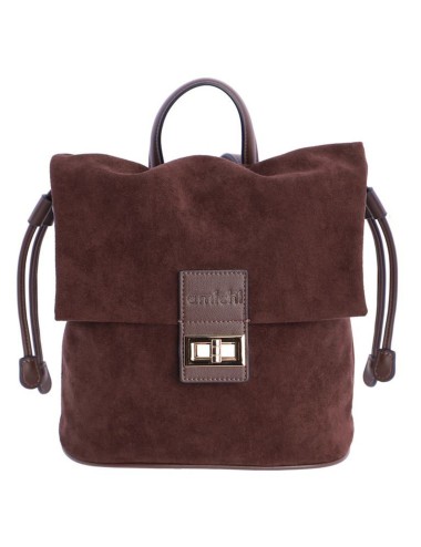 MOCHILA CON SOLAPA FRUNCIDA ANTE MARRÓN