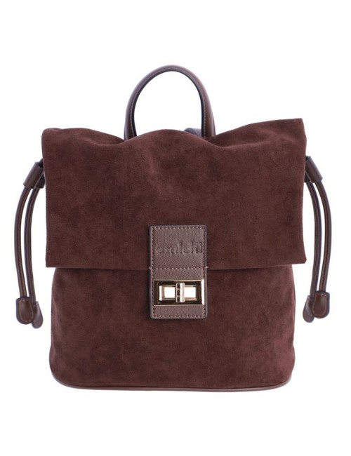 MOCHILA CON SOLAPA FRUNCIDA ANTE MARRÓN