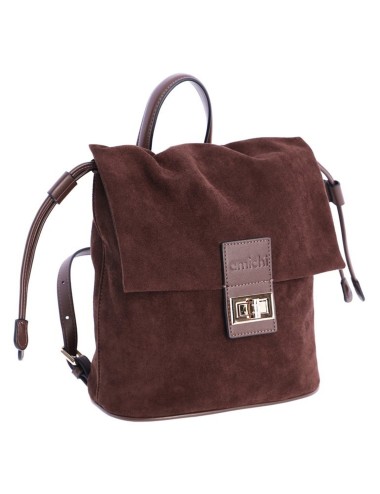 MOCHILA CON SOLAPA FRUNCIDA ANTE MARRÓN