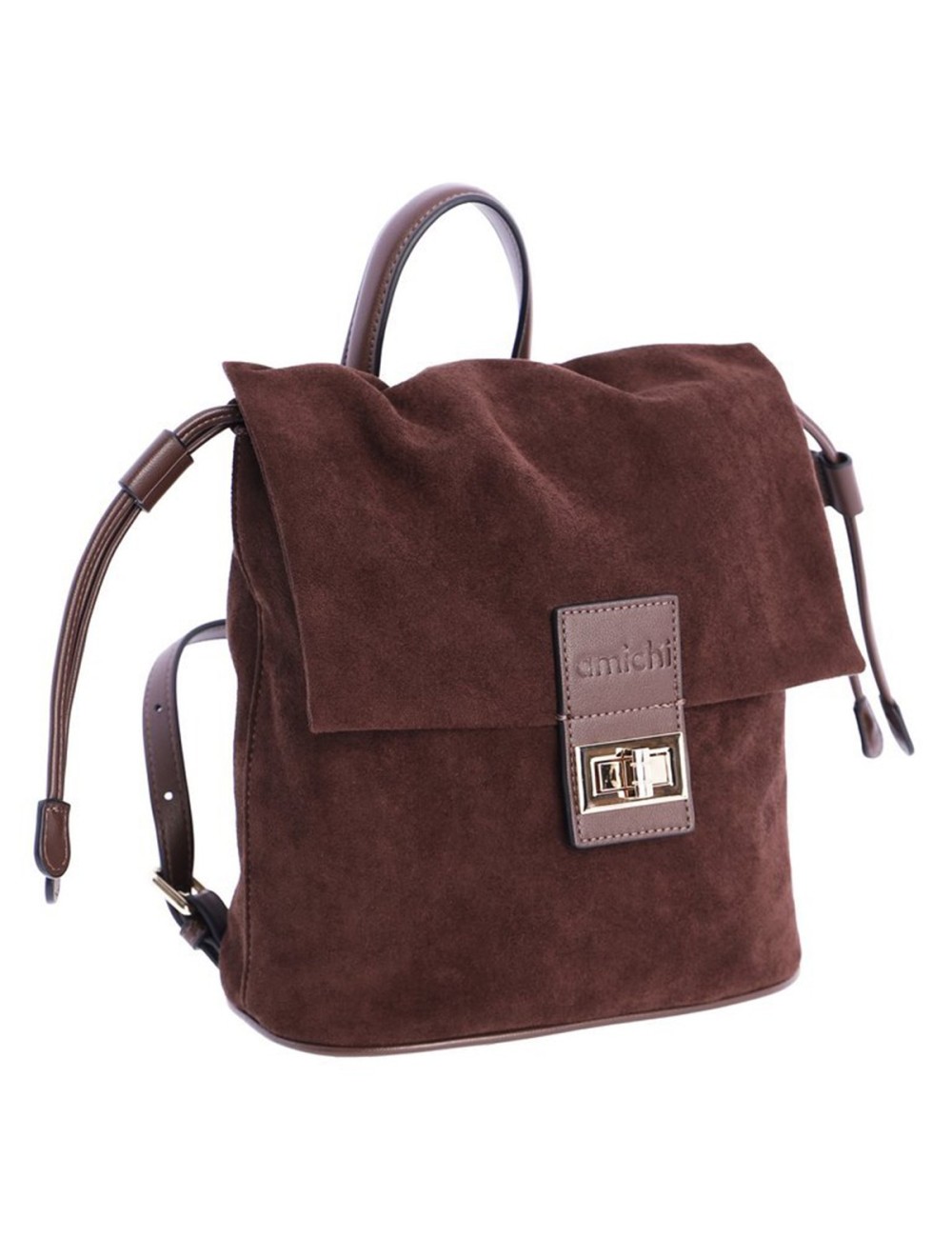 MOCHILA CON SOLAPA FRUNCIDA ANTE MARRÓN