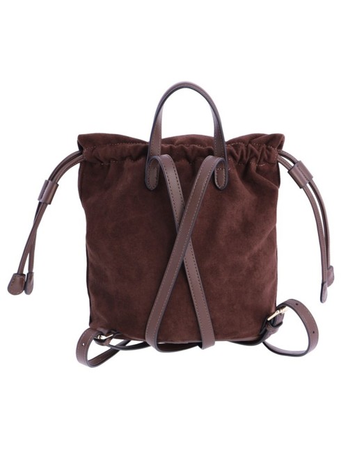 MOCHILA CON SOLAPA FRUNCIDA ANTE MARRÓN