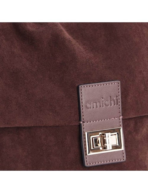 MOCHILA CON SOLAPA FRUNCIDA ANTE MARRÓN