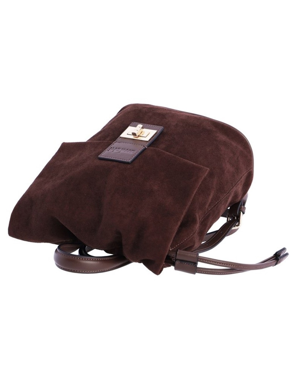 MOCHILA CON SOLAPA FRUNCIDA ANTE MARRÓN