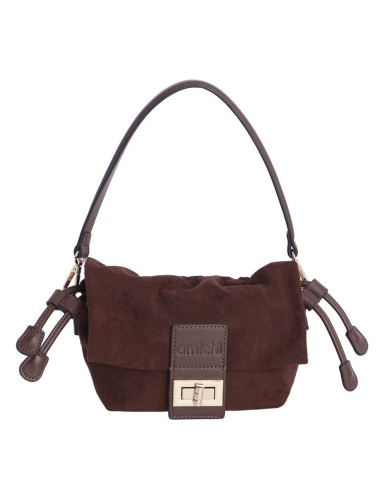 BOLSO BANDOLERA CON SOLAPA FRUNCIDA ANTE MARRÓN