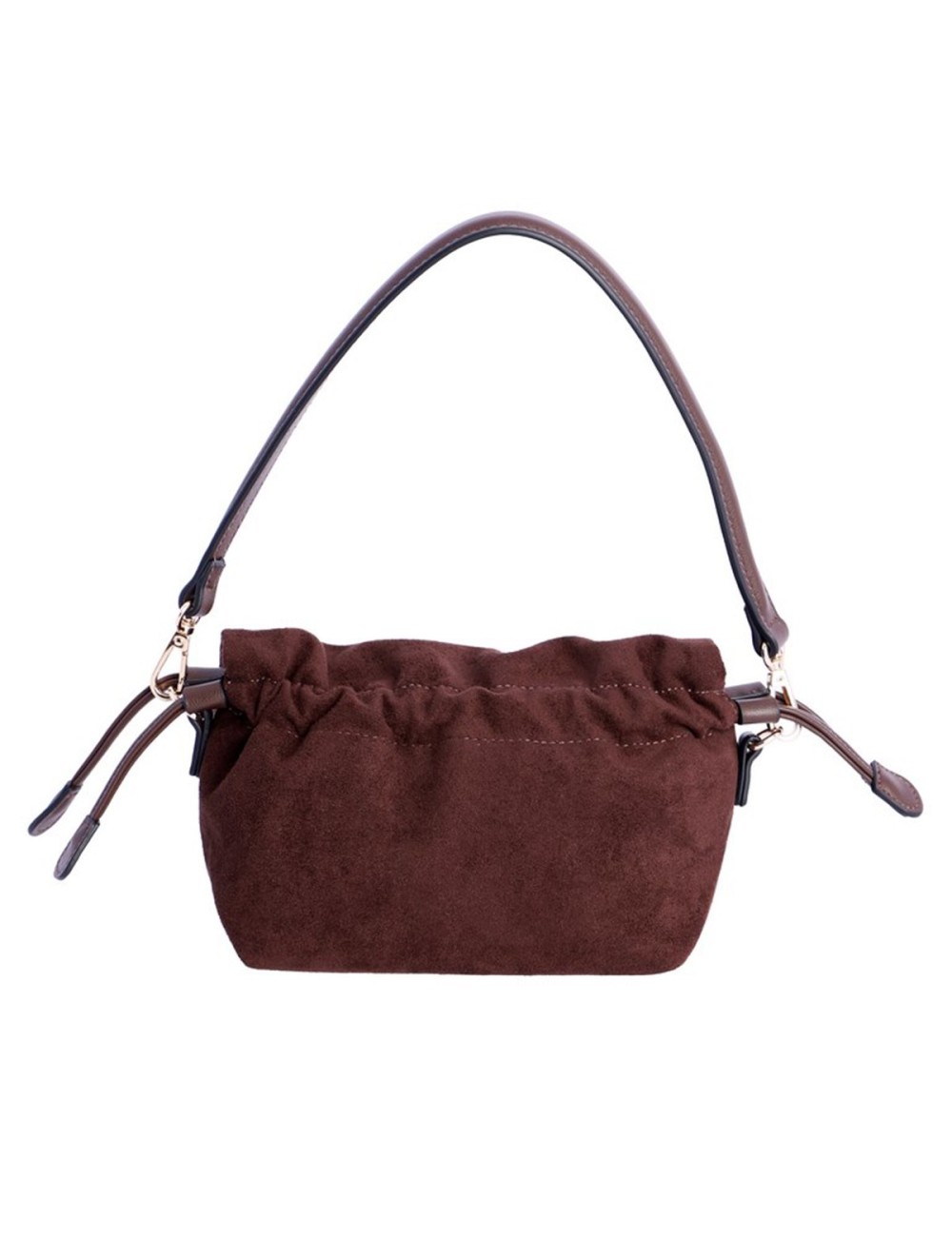 BOLSO BANDOLERA CON SOLAPA FRUNCIDA ANTE MARRÓN