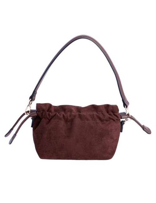 BOLSO BANDOLERA CON SOLAPA FRUNCIDA ANTE MARRÓN