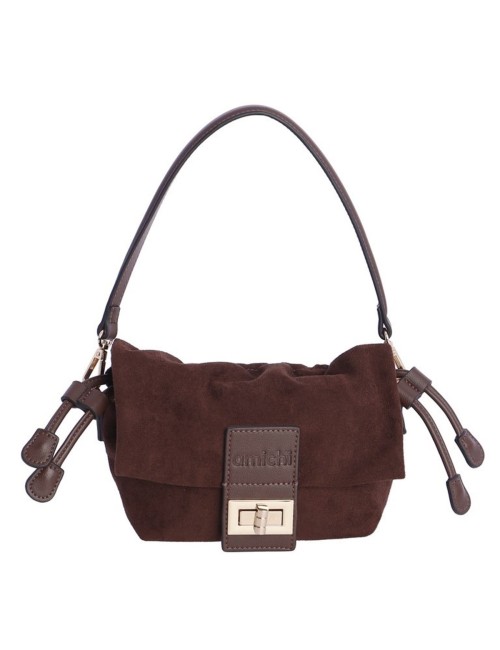 BOLSO BANDOLERA CON SOLAPA FRUNCIDA ANTE MARRÓN