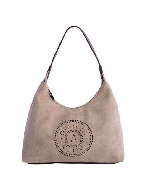 BOLSO HOBO DE HOMBRO ANTE CON TROQUELADO TAUPÉ