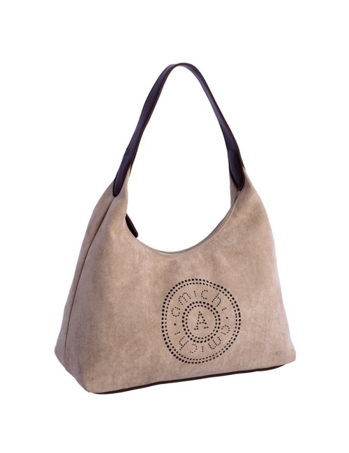 BOLSO HOBO DE HOMBRO ANTE CON TROQUELADO TAUPÉ