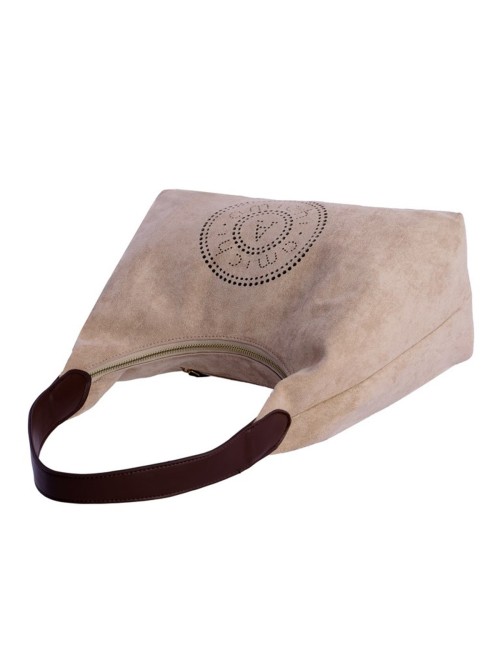 BOLSO HOBO DE HOMBRO ANTE CON TROQUELADO TAUPÉ