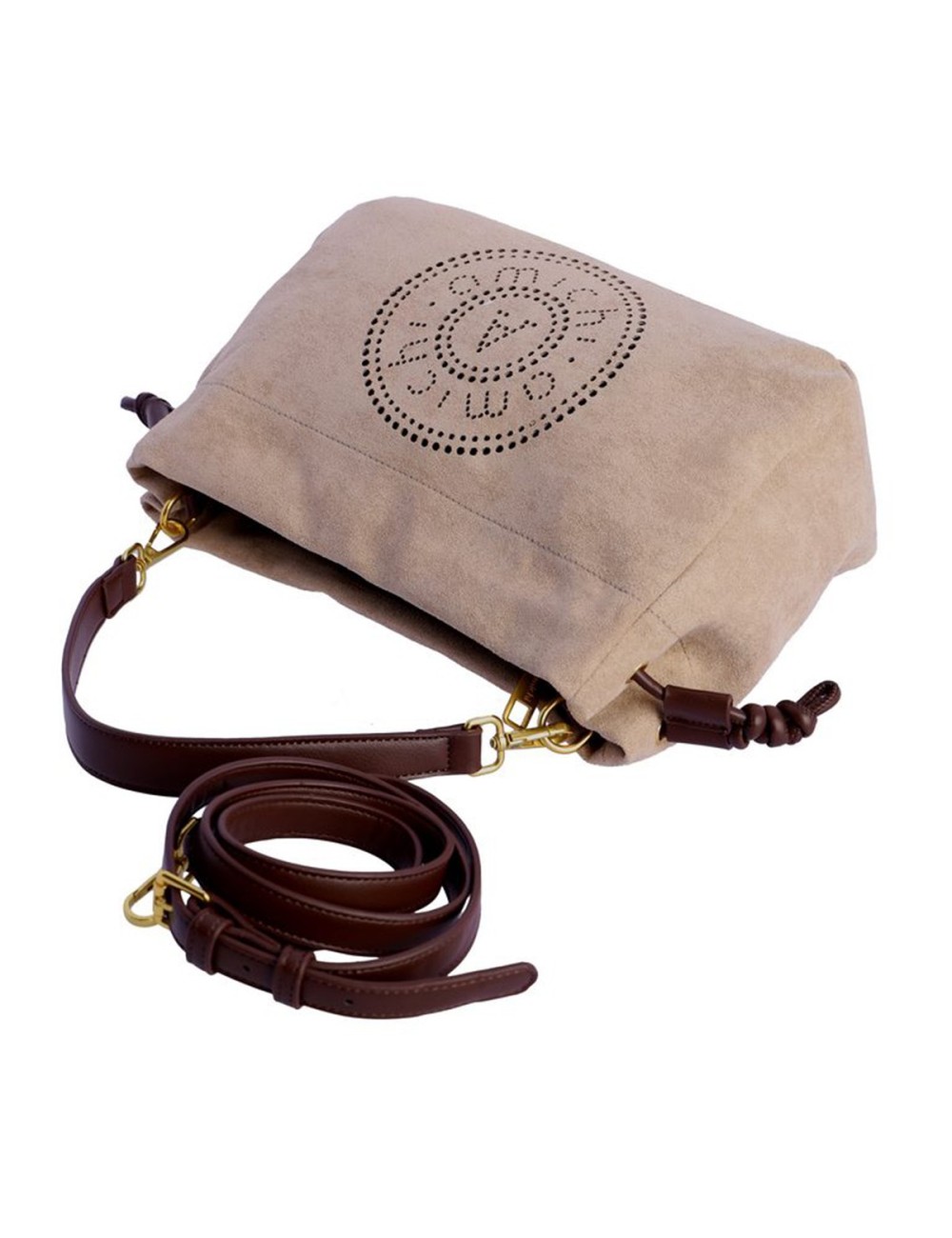 BOLSO BANDOLERA ANTE CON TROQUELADO TAUPÉ