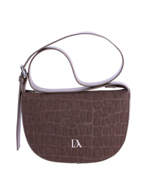 BOLSO BANDOLERA MEDIA LUNA ANTE GRABADO COCODRILO MARRÓN