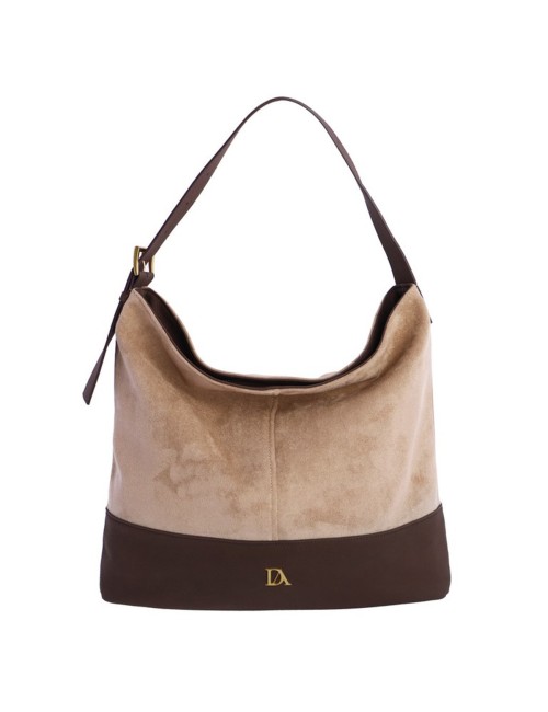BOLSO HOMBRO HOBO BIMATERIAL BEIGE Y MARRÓN