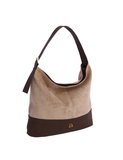 BOLSO HOMBRO HOBO BIMATERIAL BEIGE Y MARRÓN