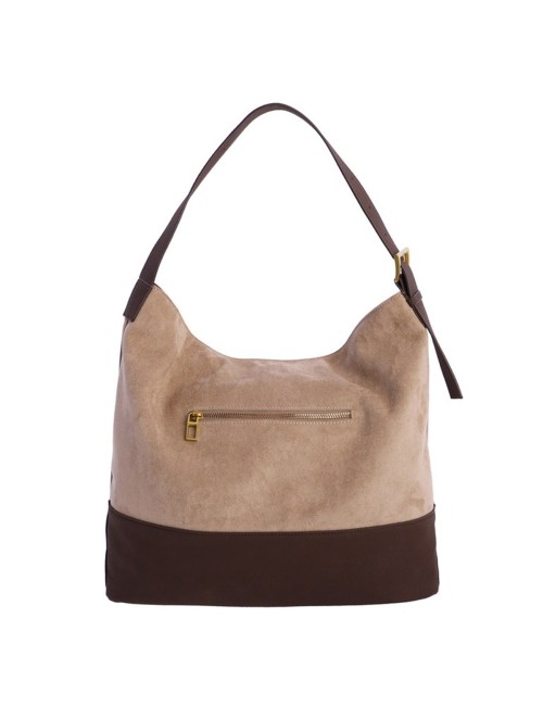 BOLSO HOMBRO HOBO BIMATERIAL BEIGE Y MARRÓN