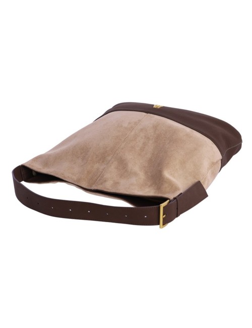 BOLSO HOMBRO HOBO BIMATERIAL BEIGE Y MARRÓN