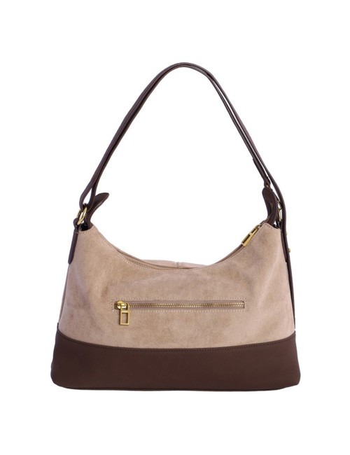 BOLSO HOMBRO HOBO BIMATERIAL BEIGE Y MARRÓN