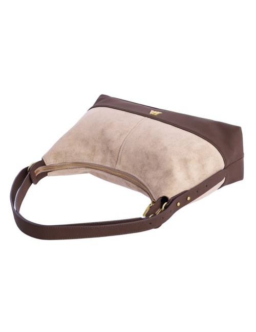 BOLSO HOMBRO HOBO BIMATERIAL BEIGE Y MARRÓN