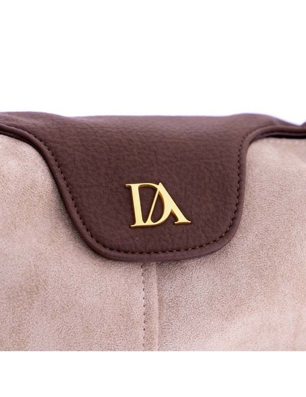 BOLSO HOMBRO BIMATERIAL CON SOLAPA CURVA BEIGE Y MARRÓN