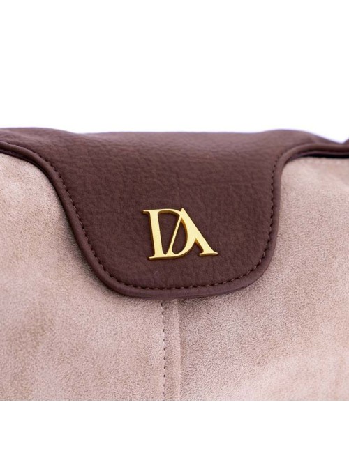 BOLSO HOMBRO BIMATERIAL CON SOLAPA CURVA BEIGE Y MARRÓN