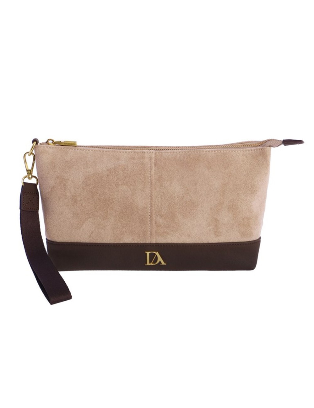 BOLSO DE MANO ANTE BICOLOR BEIGE Y MARRÓN
