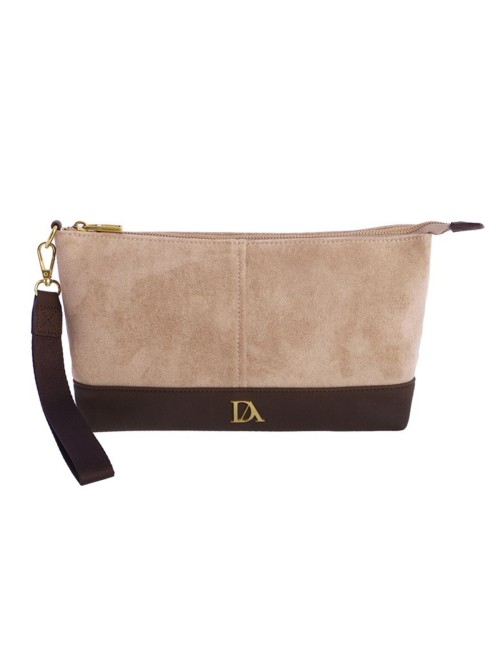 BOLSO DE MANO ANTE BICOLOR BEIGE Y MARRÓN