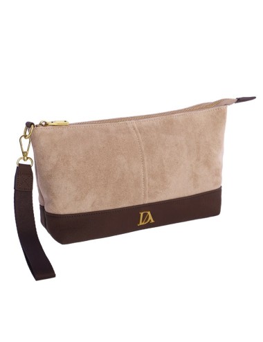 BOLSO DE MANO ANTE BICOLOR BEIGE Y MARRÓN