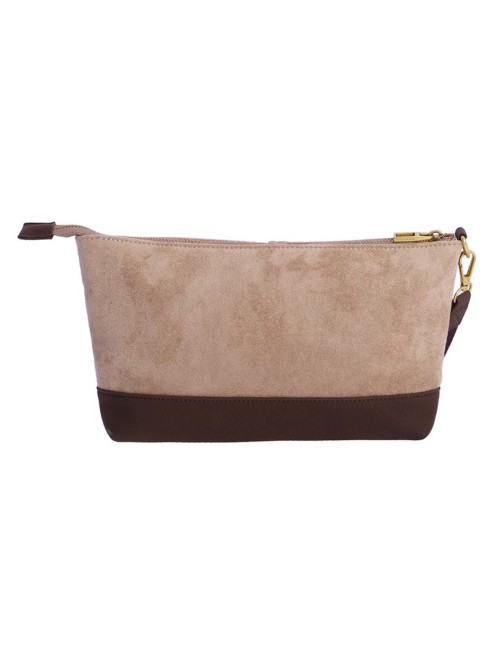 BOLSO DE MANO ANTE BICOLOR BEIGE Y MARRÓN