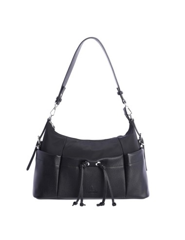BOLSO HOMBRO HOBO BIMATERIAL CORDÓN FRUNCIDO NEGRO