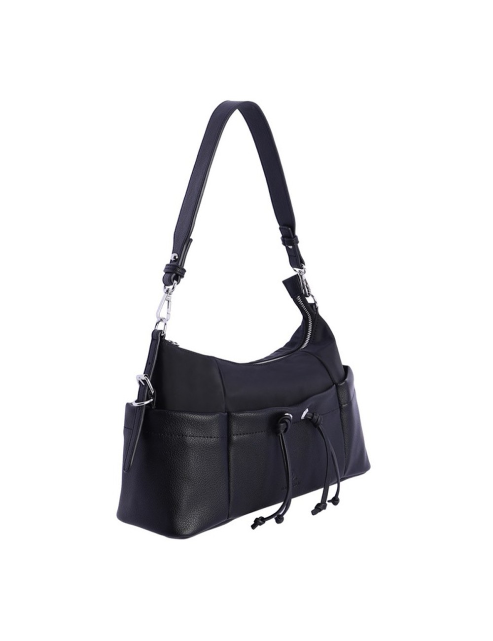 BOLSO HOMBRO HOBO BIMATERIAL CORDÓN FRUNCIDO NEGRO