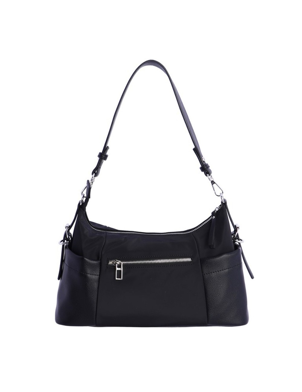 BOLSO HOMBRO HOBO BIMATERIAL CORDÓN FRUNCIDO NEGRO