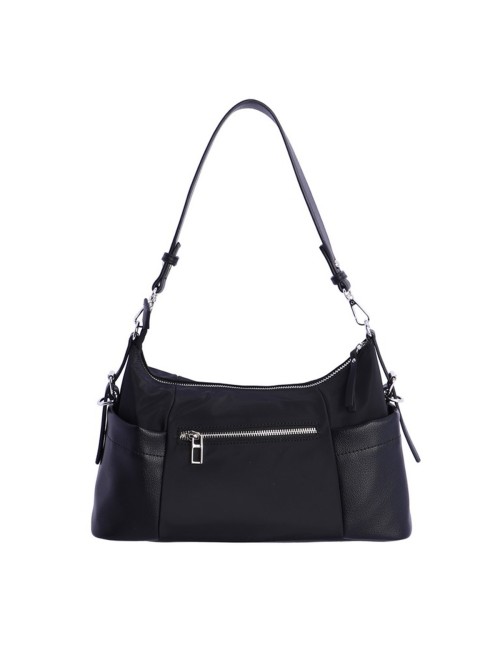 BOLSO HOMBRO HOBO BIMATERIAL CORDÓN FRUNCIDO NEGRO