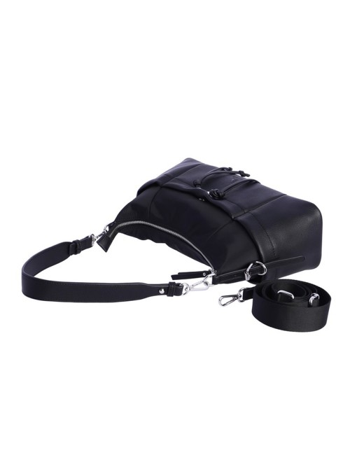 BOLSO HOMBRO HOBO BIMATERIAL CORDÓN FRUNCIDO NEGRO