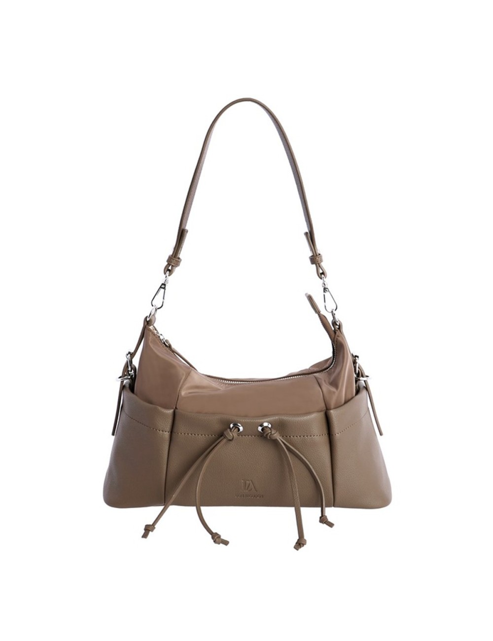 BOLSO HOMBRO HOBO BIMATERIAL CORDÓN FRUNCIDO CAMEL