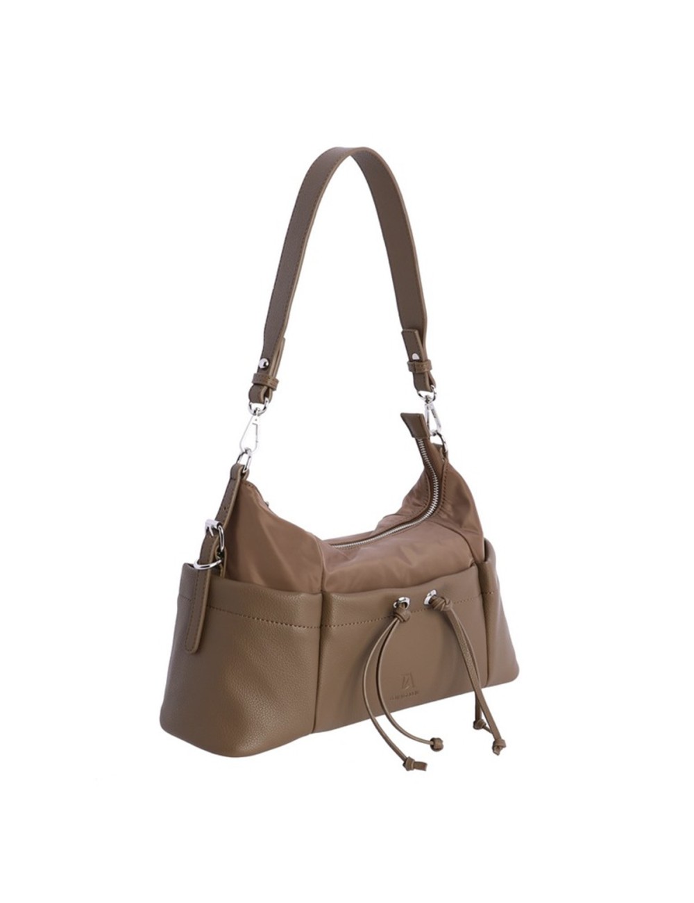 BOLSO HOMBRO HOBO BIMATERIAL CORDÓN FRUNCIDO CAMEL