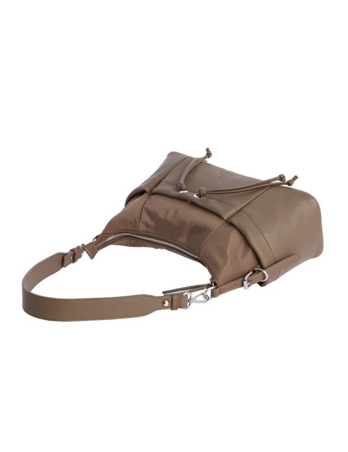 BOLSO HOMBRO HOBO BIMATERIAL CORDÓN FRUNCIDO CAMEL