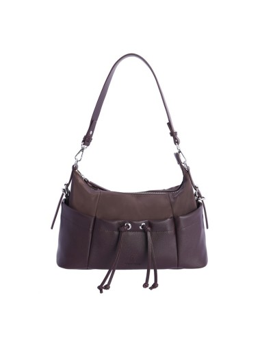 BOLSO HOMBRO HOBO BIMATERIAL CORDÓN FRUNCIDO MARRÓN