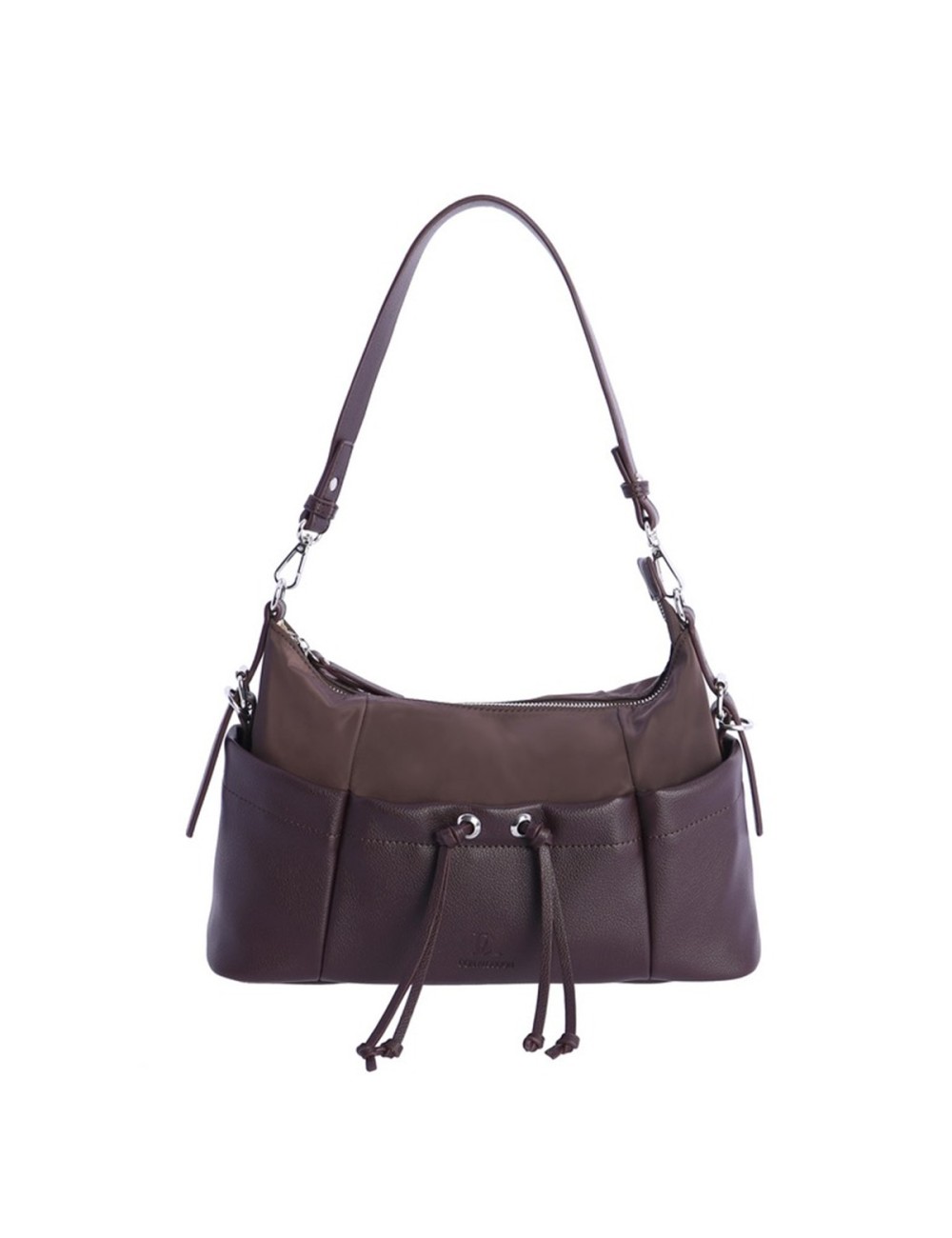 BOLSO HOMBRO HOBO BIMATERIAL CORDÓN FRUNCIDO MARRÓN