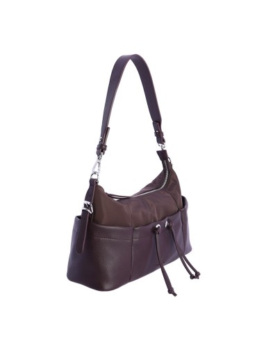 BOLSO HOMBRO HOBO BIMATERIAL CORDÓN FRUNCIDO MARRÓN