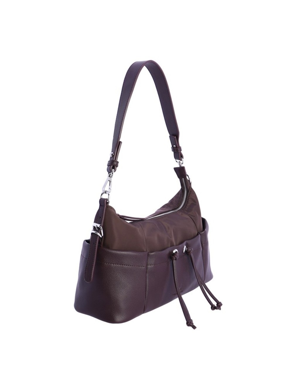 BOLSO HOMBRO HOBO BIMATERIAL CORDÓN FRUNCIDO MARRÓN